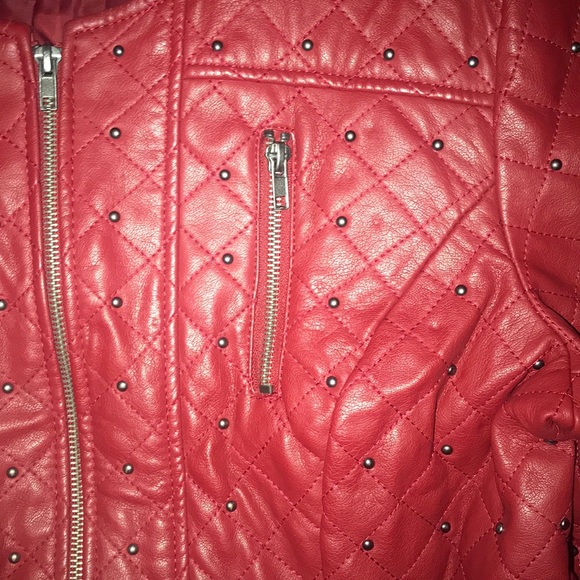 INC Silver Studded Red Leather Jacket - Picture 3 of 3
